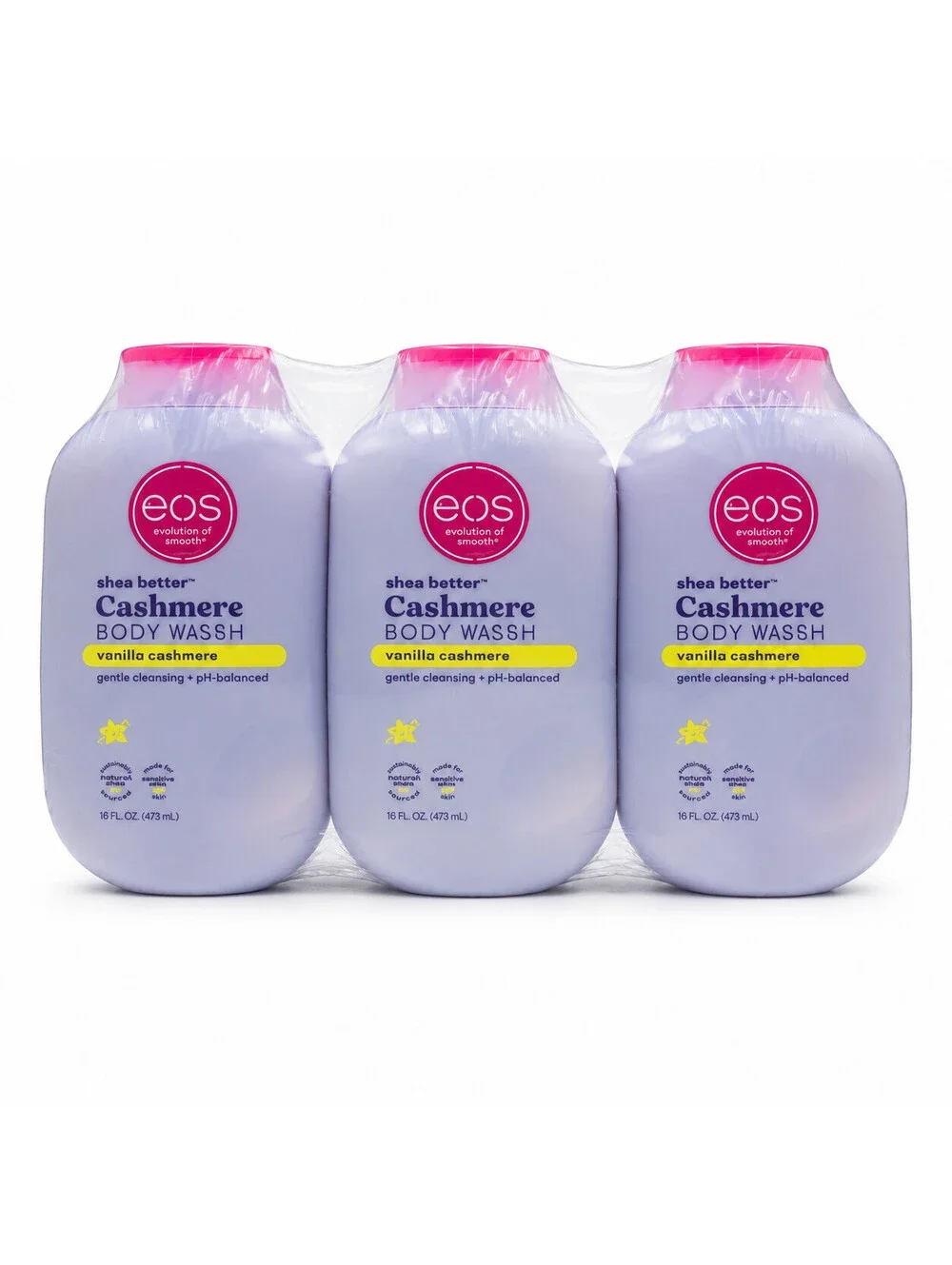EOS Shea Better Vanilla Cashmere Body Wash – 3-Pack, 16 oz Each, Creamy Gel Form